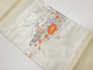 流水に花鳥模様織出し名古屋帯